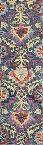 سجادة عداء من مجموعة SAFAVIEH Suzani - 2'3" x 12'، زرقاء ومتعددة، صوف بوهو معقوف يدويًا، مثالية للمناطق ذات حركة المرور العالية في غرفة المعيشة وغرفة النوم (SZN312A) in Saudi Arabia