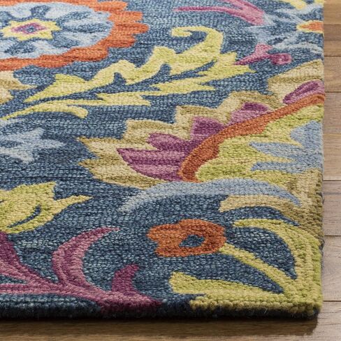 سجادة عداء من مجموعة SAFAVIEH Suzani - 2'3" x 12'، زرقاء ومتعددة، صوف بوهو معقوف يدويًا، مثالية للمناطق ذات حركة المرور العالية في غرفة المعيشة وغرفة النوم (SZN312A) in Saudi Arabia