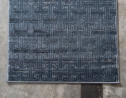 مجموعة Loom Uptown الفريدة من نوعها من مجموعة Jill Zarin Collection سجادة عداء حديثة هندسية صلبة (2' 2 × 6' 0) أزرق داكن/عاجي in Saudi Arabia