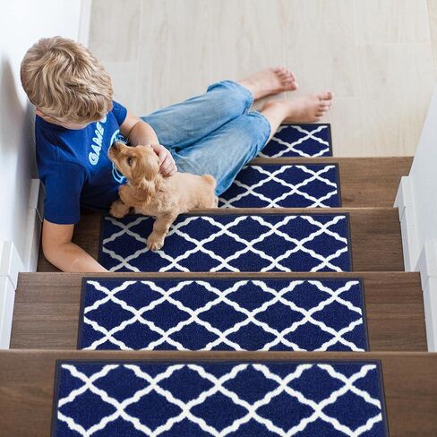 Ottomanson Scrabe Rib Collection Waterproof Non-Slip Rubberback Solid Design 8" x 30" Indoor/Outdoor Stair Treads, 7 Pack, Black in Saudi Arabia