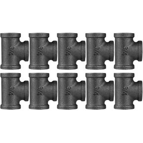10 Pack 3/4" Pipe Tee, CertBuy Black Cast Iron Tee Pipe Decor Pipe Fittings with Threaded Hole for Vintage Retro Steampunk Industrial Pipe, Furniture and DIY Décor