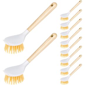 10 Pack Kitchen Dish Brushes with Bamboo Handle, Dish Scrubber Built-in Scraper, Scrub Brush for Pans, Pots, Counter & Kitchen Sink Cleaning, Dishwashing and Cleaning Brush Tools in Saudi Arabia