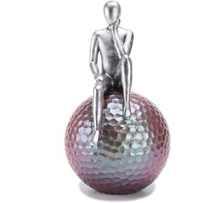 BRABUD Resin Thinker Stiing on Ball Statue Modern Abstract Style Aesthetic Sculpture Desk Decor for Living Room Bedroom Bookshelf Office Desk 9.8in(H) TQGJBS322