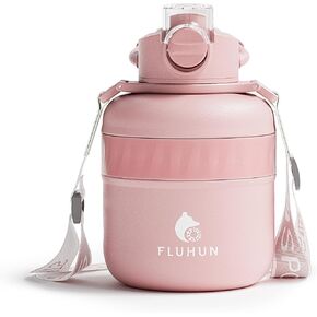 32 oz Insulated Water Bottle with Straw Lid and Handle, Stainless Steel Sports Water Cup Flask with Spout Lid and Strap, Double Walled Vaccum, Leak Proof, Perfect for Outdoors (pink, 32oz)