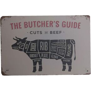 Metal Vintage Tin Sign Decor The Butcher's Guide for Restaurant Bar Pub Shop Funny Retro Wall Art Sign 12" X 8"