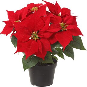 14 Inch Artificial Red Velvet Christmas Poinsettia Plant in Nursery Pot