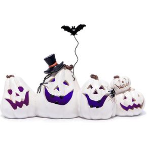 Hodao Halloween Pumpkin Decorations Indoor Halloween Decorations Clearance for Table/Halloween/Window/Present Box/Gift/Courtyard Corridor (White Horizontal Pumpkins)