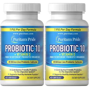 Puritan's Pride Probiotic 10 with Vitamin D, 60 Capsules (Pack of 2)