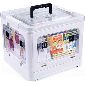 Medicine Storage Box with Handles, Large Capacity First Aid Box, Clear Medical Supply Organizer with Removable Tray, Multipurpose Plastic Medicine Chest with Wheels