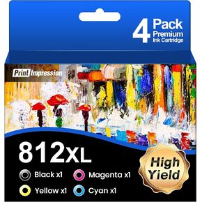812XL Ink Cartridge High Capacity Black & Color Replacement for Epson 812XL Ink Cartridges Combo Pack for Epson 812 (T812XL-BCS) Works with Workforce Pro WF-7840 WF-7820 WF-7310 EC-C7000 (4 Pack)