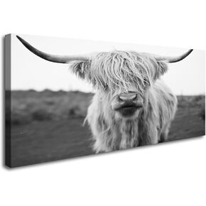 XXMWallArt FC3650 Highland Cow Canvas Wall Art Black and White Animal Wall Art Cow Wall Art Canvas Prints for Living Room Bedroom Office Wall Decor Home Decor