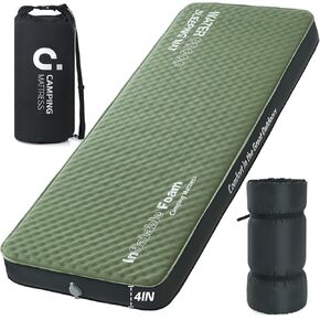 CYMULA Self Inflating Sleeping Pad, Foam Camping Mattress with Air Pump Sack, 4" Ultra-Thick Sleeping Mats for Adults Inflatable Camping Pad, Single Cot Bed,Travel,Car,Tent,Home (75"x25"x4 Beige)