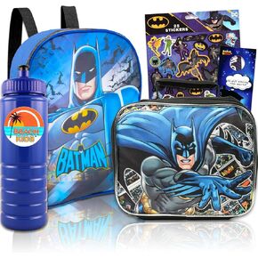 Batman Backpack and Lunch Box Set - Mini Batman Backpack for Toddlers Bundle Includes 11" Small Batman Backpack and Batman Insulated Lunch Box Plus Stickers, Water Bottle, More | Batman Mini Backpack