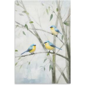 Yelash Bathroom Bird Pictures Wall Art Abstract Love Birds Painting Print on Canvas for Blue Gray Home Walls Décor