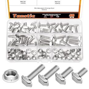 Tanstic 40 Sets M5 T Slot Drop-in Bolt Hammer Head Bolt T Shape Stud Sliding Screw for European Standard 20 Series Aluminum Profile