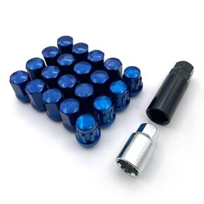 M12x1.5 Lug Nuts 20Pcs Glossy Blue Cone Seat Closed End Wheel Lug Nuts 11/16'' Hex Anti-Rust Nuts Replacement for Ford Toyota Honda Nissan