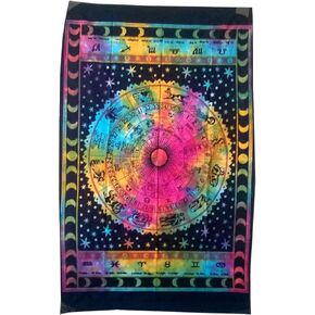 Tie Dye Zodiac Tapestry Horoscope Tapestry Wall Hanging Dorm Decor Hippie Tapestry Indian Astrology Trippy Psychedelic Tapestry Poste (Tie Dye Multi)