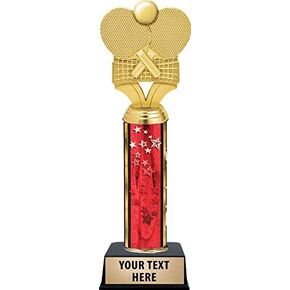 Crown Awards Table Tennis Paddles with Net Trophy On Black Base, Red Stars Ping Pong Trophy with Custom Engraving Prime