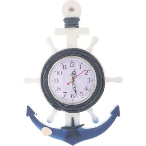 Nautical Decor Wall Clock Anchor Clock Mediterranean Style Boat Wheel Wall Clock Coastal Beach Theme Nautical Wheel Rudder Steering Decor Wall Hanging Clock Beach Clock