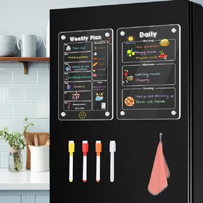 3 Pcs Magnetic Fridge Calendar, Dry Erase Calendar for Refrigerator, Monthly Weekly and Blank Board Acrylic Calendar for Wall, Kitchen, Desk, with 12 Colors Markers Pen, Magnetic Pen Holder and Towel