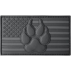 Glow Dark USA American Flag K-9 Paw Dog Handler GITD Morale PVC Rubber Hook