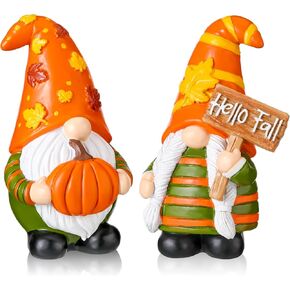 2 Pieces Fall Gnome Decor Fall Gnomes Stuff Stripes Mini Gnomes Resin Fall Decor for Fall Harvest Thanksgiving Day Home Office Decoration