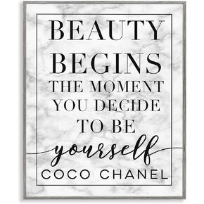 Stupell Industries Beauty Begins Once You Decide to Be Yourself White Marble Typography, Design by Daphne Polselli Wall Art, 11x14, Black