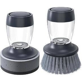 Dish brush with soap dispenser，Nylon Bristles Dish Brush and a Scrub Sponge Dish Brush,Kitchen Brush for Dish Pot Pan and Sink Cleaning，dish brush Pack of 2
