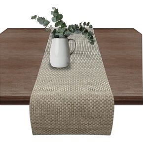CK Home French Stripe Vinyl Table Runner (71" x 12") Brown/Oatmeal Beige, Durable Reversible Easy to Clean.…