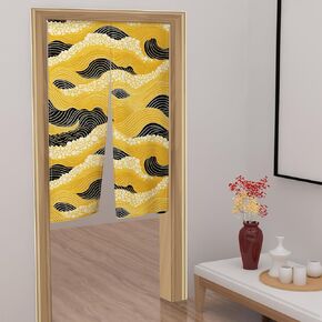 Leowefowa Japanese Noren Doorway Curtain Ukiyoe Hokusai The Gold and Black Great Wave Door Hanging Chinese Tradition Painting Window Treatment Bedroom Partition Kithchen Bar Door Decor 33.5"x 59"
