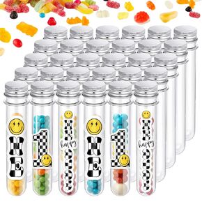 Whaline 30Pcs One Happy Dude Plastic Test Tubes with Screw Caps Stickers Clear Candy Storage Vials Gumball Candy Container for First Birthday Party Favors