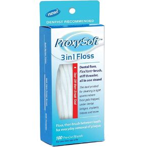 خيط تنظيف الأسنان ProxySoft 3 في 1 لتنظيف الأسنان الأمثل - عبوة واحدة من خيوط خيط تنظيف الأسنان مسبقة القطع للأقواس والمساحات الضيقة والجسور والمزروعات مع فرشاة بروكسي ناعمة مدمجة وخيط تنظيف الأسنان القوي in Kuwait