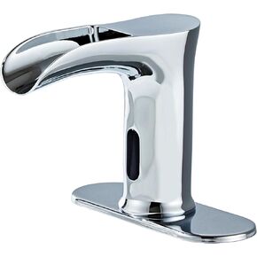 Waterfall Touchless Bathroom Sink Faucet Automatic Sensor Tap Mixer with Deck Plate (Chrome)