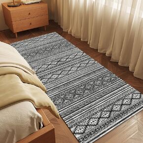 Washable Area Rugs 2'6'' x 8' - 1/6 Thick - Moroccan-Inspired -Stain & Water Resistant Non-Slip - Resistant Rug for Living Room, Bedroom, Nursery, Pet & Child Friendly (Black)