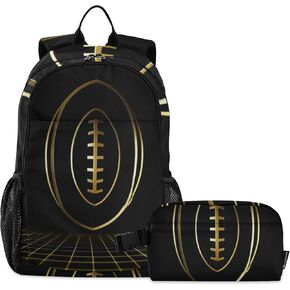 American Football Gold Backpack with Lunch Bag, School Travel Backpack for Teens Boys Girls Backpacks Set