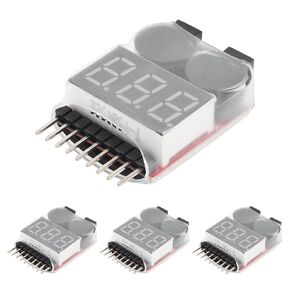4Pcs 2 in 1 LiPo Battery Voltage Tester RC Low Voltage Buzzer Alarm for 1-8S Li-Po/Li-ion/Li-Mn/Li-Fe