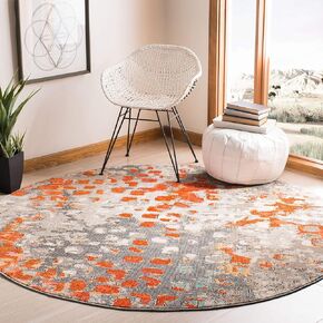 SAFAVIEH Madison Collection 3' Round Grey/Orange MAD425H Boho Abstract Distressed Non-Shedding Dining Room Entryway Foyer Living Room Bedroom Area Rug