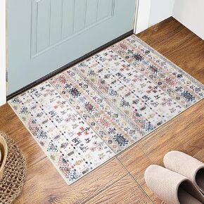 GAOMON Area Rug 9x12 Distressed Wahable Rug Vintage Tribal Medallion Large Rug Non Slip Washable Rug Accent Rug for Living Room Dining Room Office, Beige/Grey