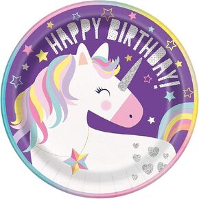 Unique Stunning Unicorn Round Dinner Plates - 9" (Pack of 8) - Durable & Vibrant Party Essentials, Perfect for Enchanting Parties & Celebrations