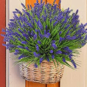Artificial Flowers for Outdoors Decorations 20 Bundles Fake Lavender Monkey Grass UV Resistant Plastic Faux Plants for Porch Patio Home Planter Garden Window Box Yard (Red)