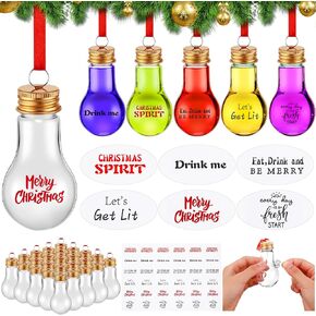 30 Pcs Christmas Drink Balls Shot Glass Ornament Plastic Fillable Christmas Tree Ornaments Clear Xmas Water Bottle Bulbs for Holiday Party Decor Indoor Outdoor(Bell)