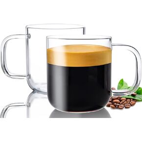 Aquach Glass Mugs 20 oz Set of 2, Extra Large Clear Glass Cup with Handle for Hot/Cold Coffee Tea Beverage, Drinking Glasses