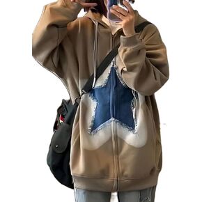 Y2k Zip Up Hoodie for Women Men Star Graphic Long Sleeve Hooded Jackets Grunge Vintage Aesthetic Hoodies Streetwear