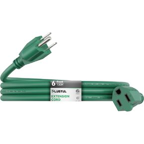 6 FT Outdoor Extension Cord Waterproof 16/3 Gauge Green Heavy Duty 3 Prong Extension Cord, 13A 1625W SJTW, ETL Listed, Great for Garden and Home