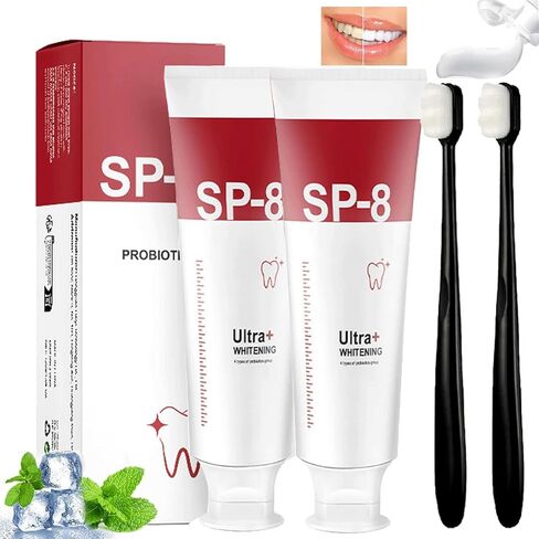 SP-8 Ultra Whitening Toothpaste, SP 8 Probiotic Toothpaste, Sp8 Probiotic Brightening Toothpaste, Fresh Breath, Deep Cleaning Care Toothpaste (2Pcs + 2* Toothbrush) in Saudi Arabia