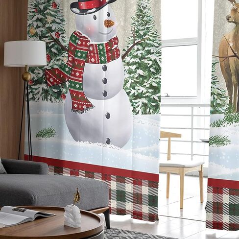 Christmas Sheer Curtains 84 Inch Length 2 Panels Set, Christmas Snowman Kitchen Curtains Rod Pocket Semi Sheer Drapes for Bedroom Living Room, Xmas Tree Elk Voile Curtain I'll Be Home for Christmas in Saudi Arabia