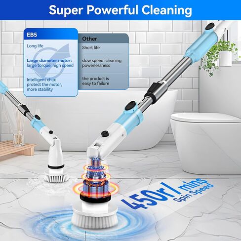 EB5 Electric Spin Scrubber, Cordless Cleaning Brush with 5 Replaceable Heads, Powerful Shower Scrubber for Bathroom Tile Floor Kitchen in Saudi Arabia