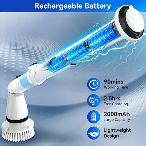 EB5 Electric Spin Scrubber, Cordless Cleaning Brush with 5 Replaceable Heads, Powerful Shower Scrubber for Bathroom Tile Floor Kitchen in Saudi Arabia