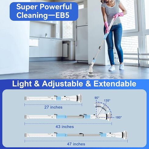 EB5 Electric Spin Scrubber, Cordless Cleaning Brush with 5 Replaceable Heads, Powerful Shower Scrubber for Bathroom Tile Floor Kitchen in Saudi Arabia