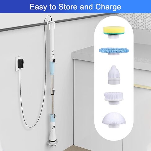 EB5 Electric Spin Scrubber, Cordless Cleaning Brush with 5 Replaceable Heads, Powerful Shower Scrubber for Bathroom Tile Floor Kitchen in Saudi Arabia